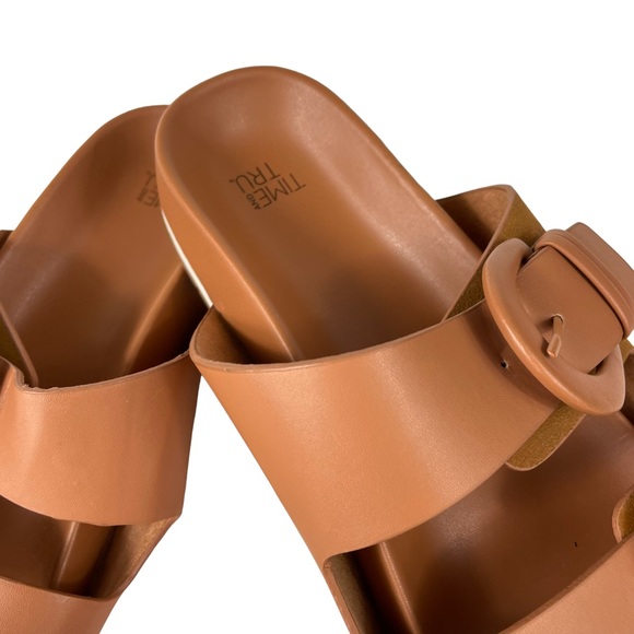 Time and Tru Brown Vegan Leather Buckle Strap Sz 10 Summer Beach Slip-on Sandals - Picture 5 of 16